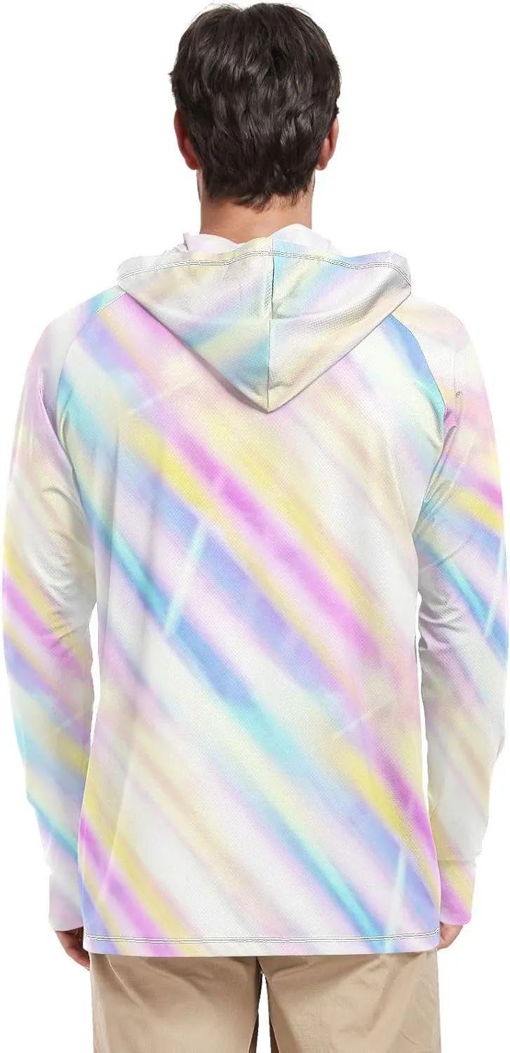 Mens Sun Protection Hoodie Long Sleeve Sun Shirt with Hood UPF 50 UV Rashguard for Men Active Wear Tie Dye Colorful