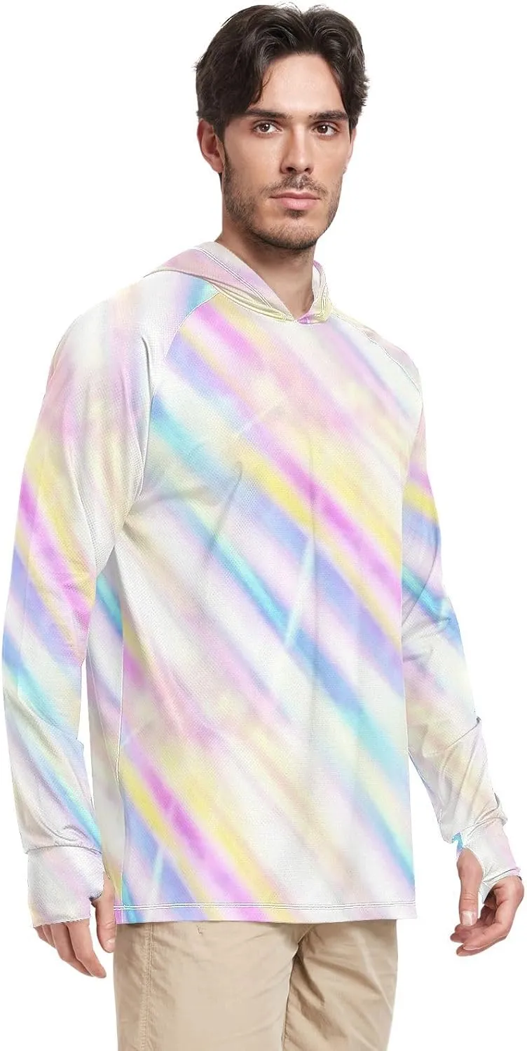 Mens Sun Protection Hoodie Long Sleeve Sun Shirt with Hood UPF 50 UV Rashguard for Men Active Wear Tie Dye Colorful