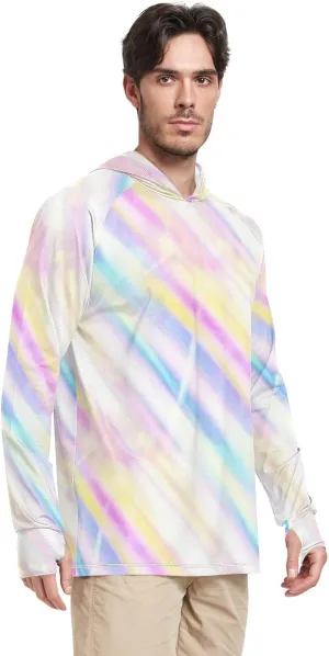 Mens Sun Protection Hoodie Long Sleeve Sun Shirt with Hood UPF 50 UV Rashguard for Men Active Wear Tie Dye Colorful