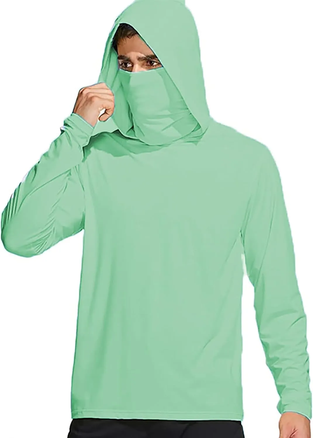 Men's Sun Protection Hoodie Shirts with Mask Long Sleeve UPF 50  Fishing Shirt Summer Rash Guards Cooling Hiking Tees