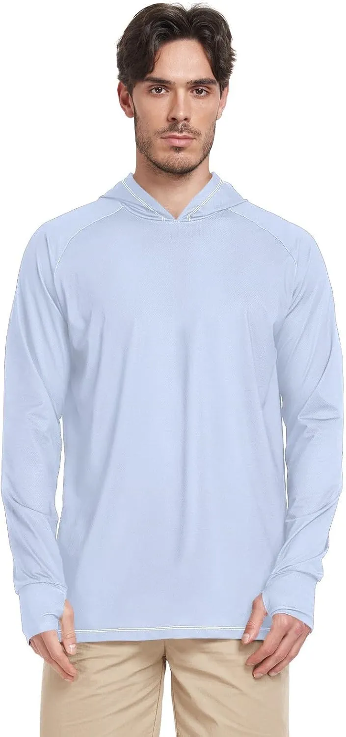 Mens Sun Shirts Protection Long Sleeve Sun Shirt with Hood UPF 50  Quick-Dry Men UV Rash Guards Sailing Shirts