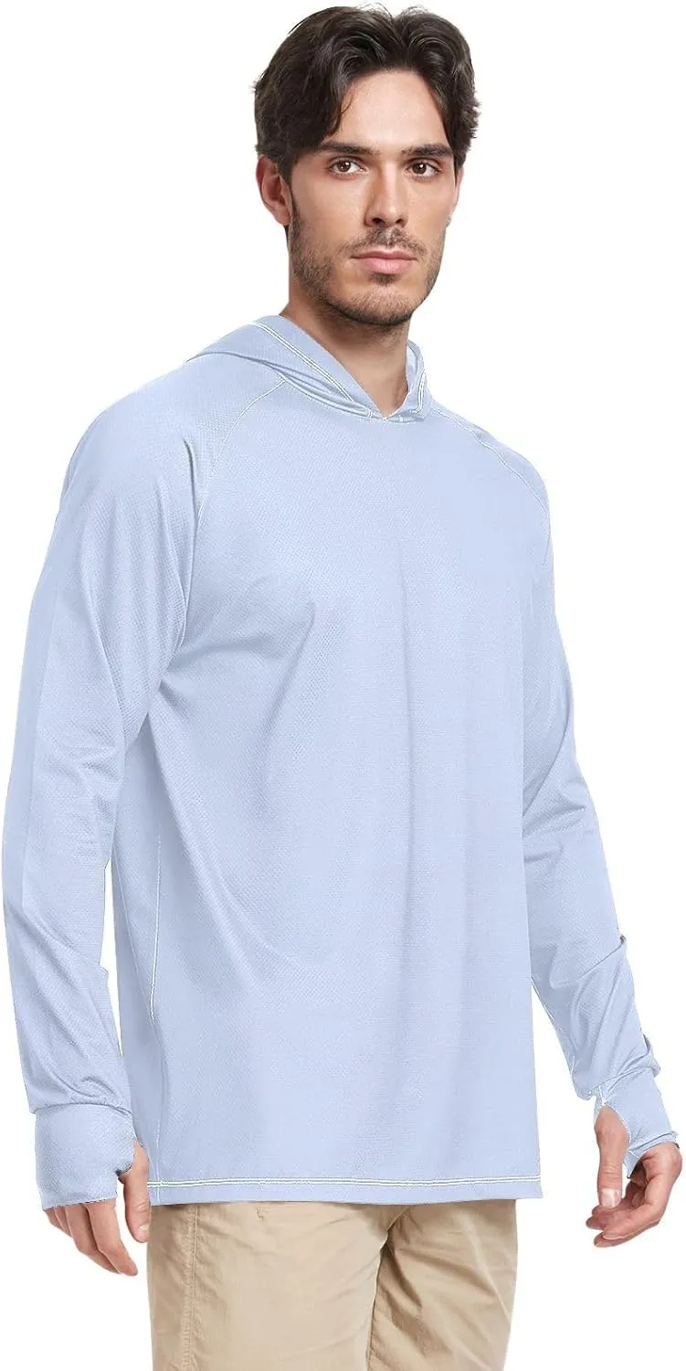 Mens Sun Shirts Protection Long Sleeve Sun Shirt with Hood UPF 50  Quick-Dry Men UV Rash Guards Sailing Shirts