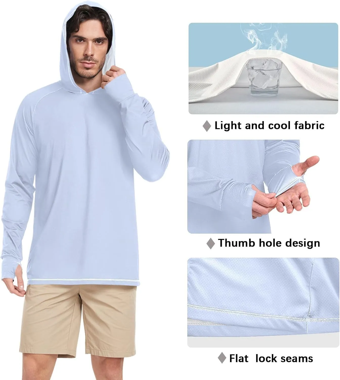 Mens Sun Shirts Protection Long Sleeve Sun Shirt with Hood UPF 50  Quick-Dry Men UV Rash Guards Sailing Shirts
