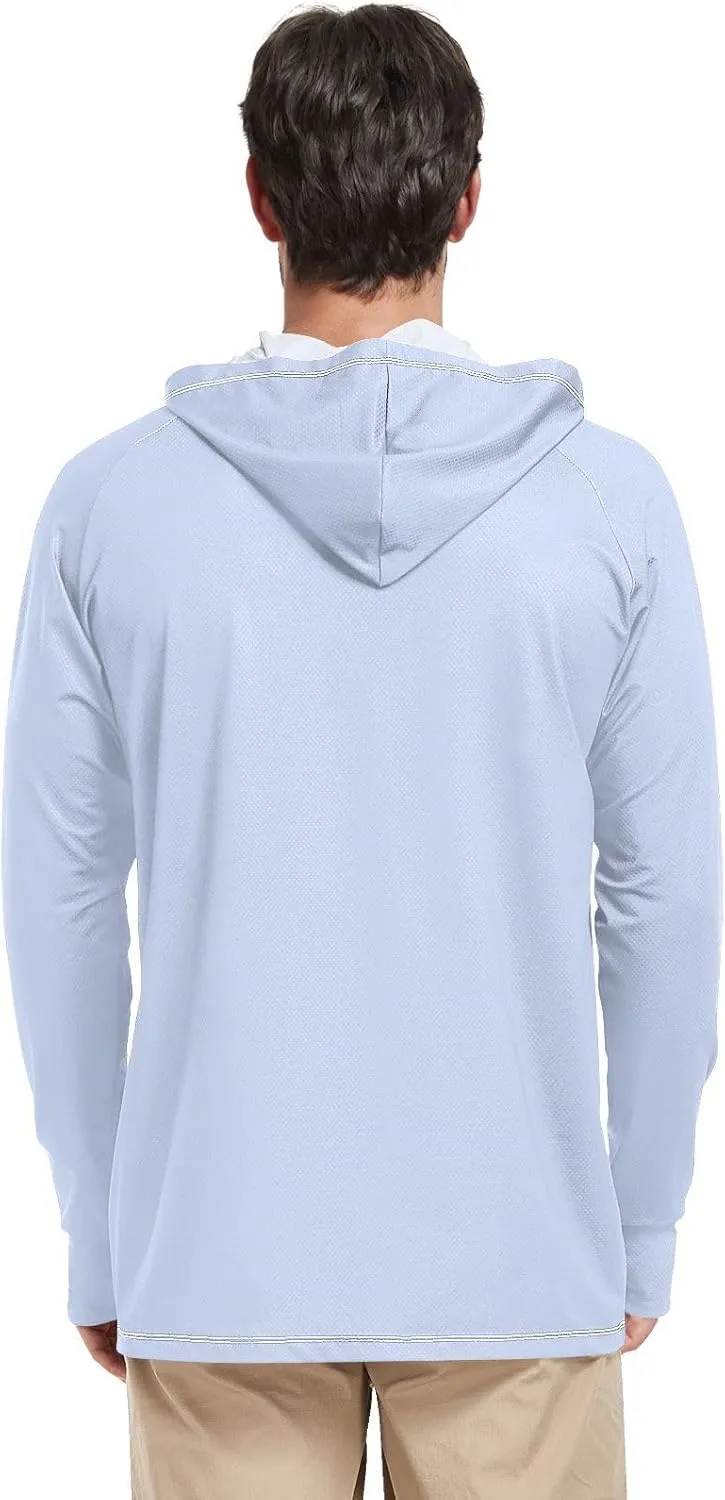 Mens Sun Shirts Protection Long Sleeve Sun Shirt with Hood UPF 50  Quick-Dry Men UV Rash Guards Sailing Shirts