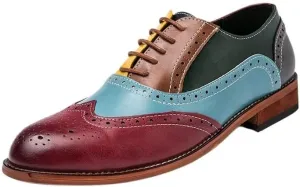 Men's Tricolor Brogue Oxford Shoes Fashion Classic Carved Lace Up Leather Low Heels Dress Shoes Casual Work Office Business