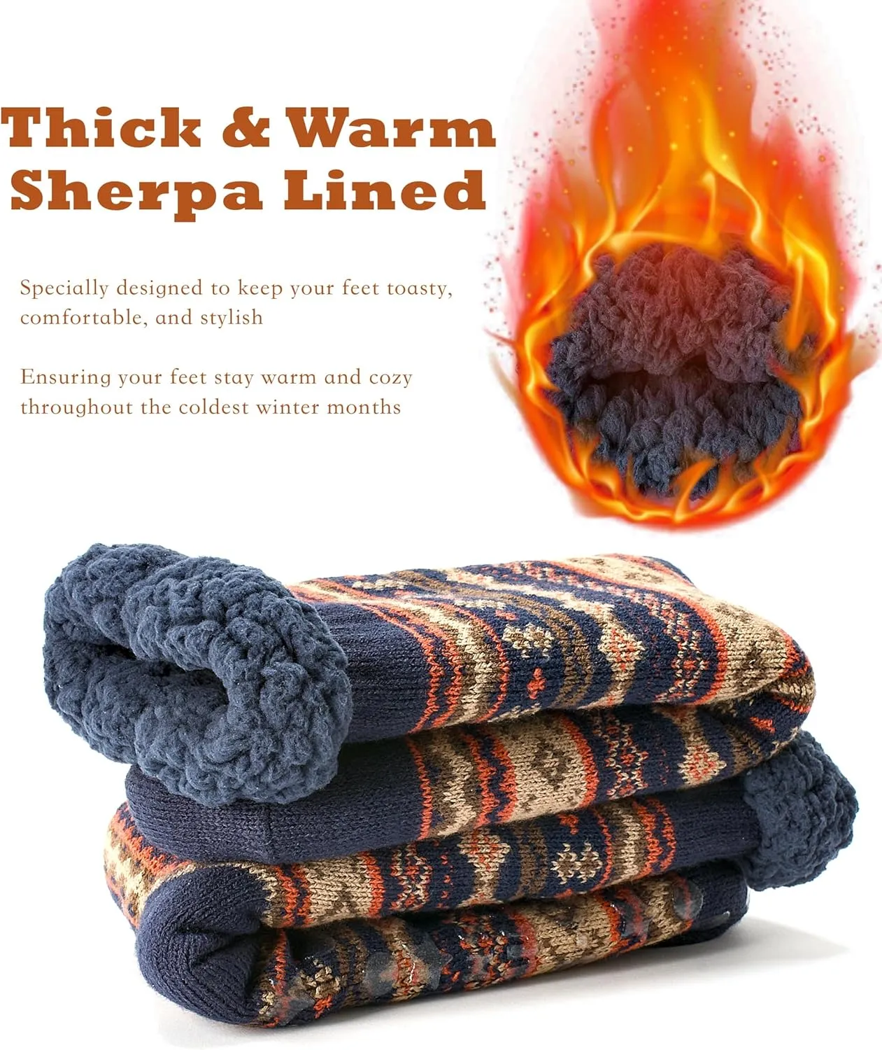 Men's Warm Slipper Socks with Grips, Winter Thermal Cabin Fuzzy Socks, Cozy Christmas Gifts for Men Unique