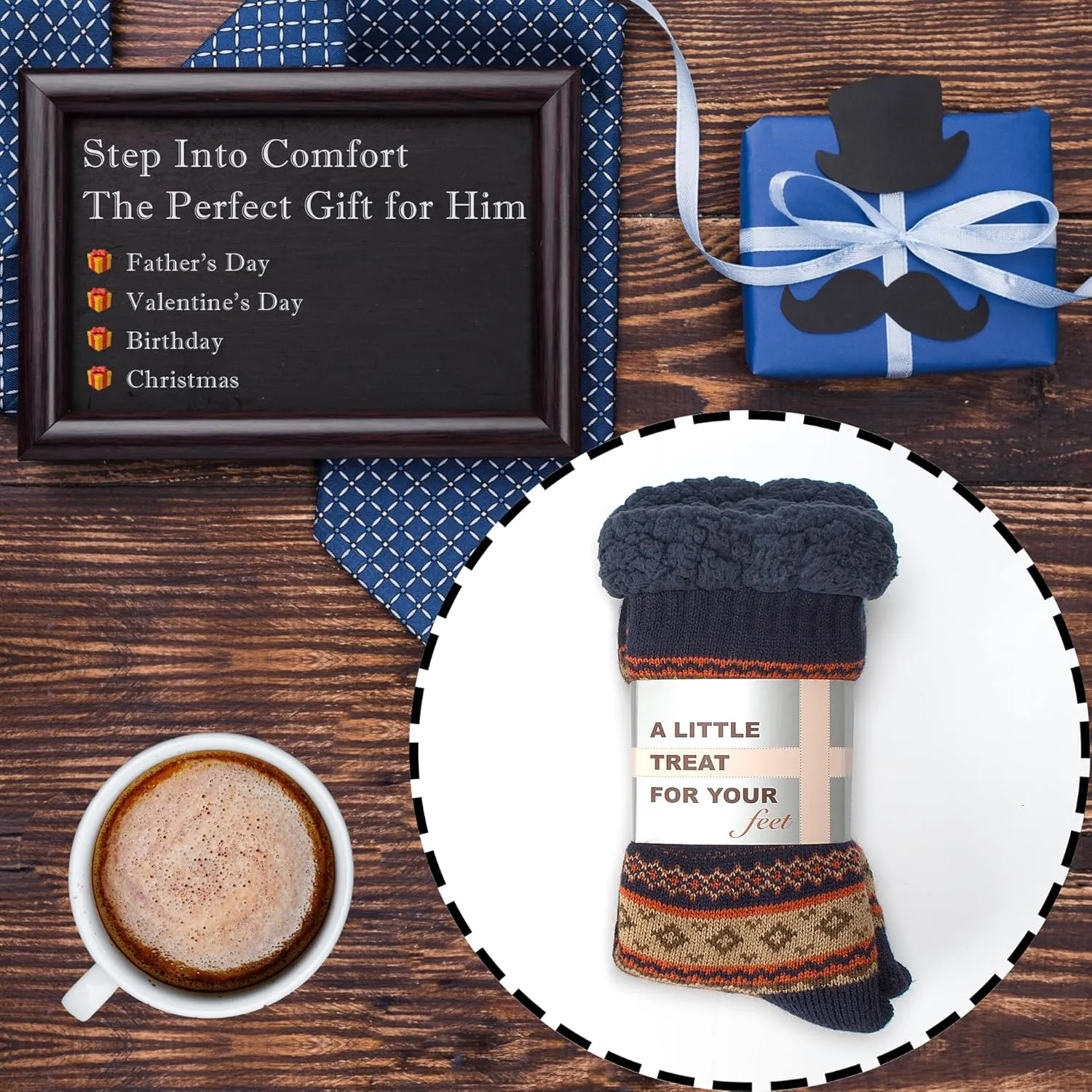 Men's Warm Slipper Socks with Grips, Winter Thermal Cabin Fuzzy Socks, Cozy Christmas Gifts for Men Unique