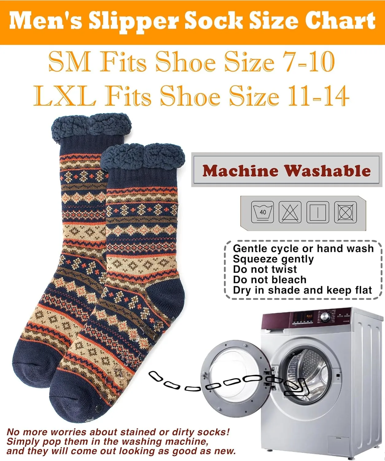 Men's Warm Slipper Socks with Grips, Winter Thermal Cabin Fuzzy Socks, Cozy Christmas Gifts for Men Unique