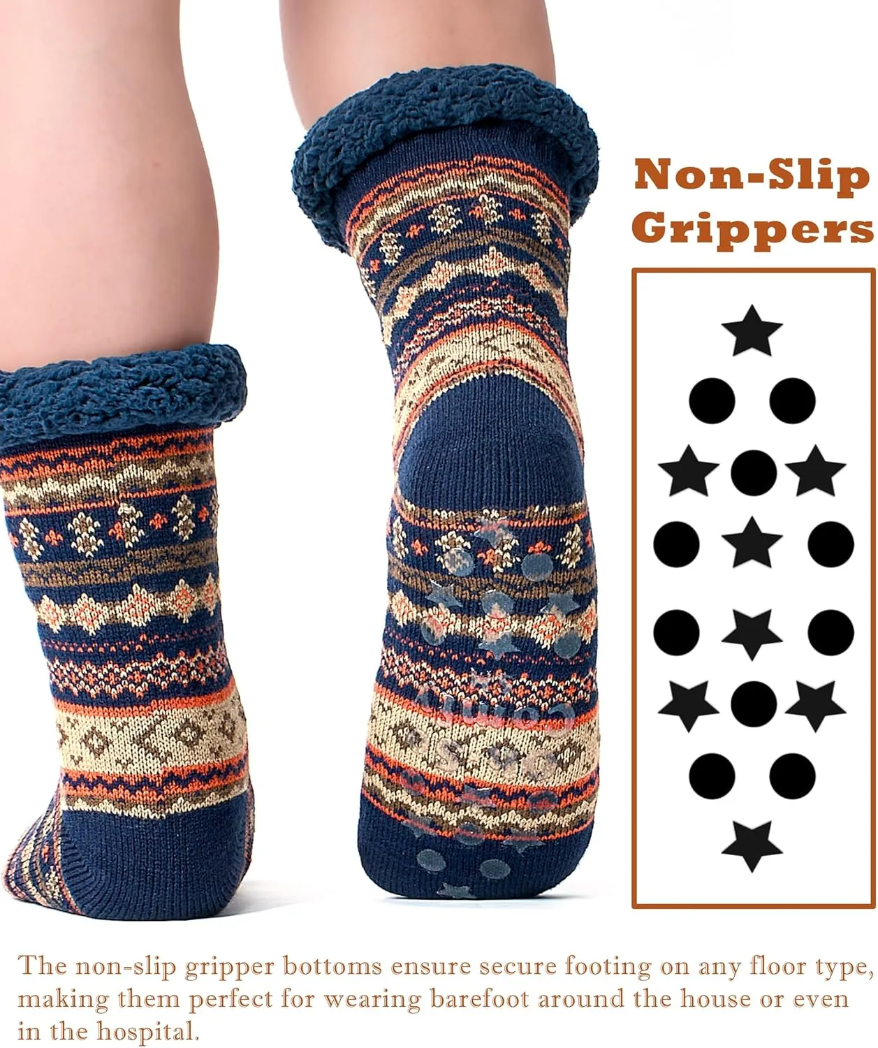 Men's Warm Slipper Socks with Grips, Winter Thermal Cabin Fuzzy Socks, Cozy Christmas Gifts for Men Unique