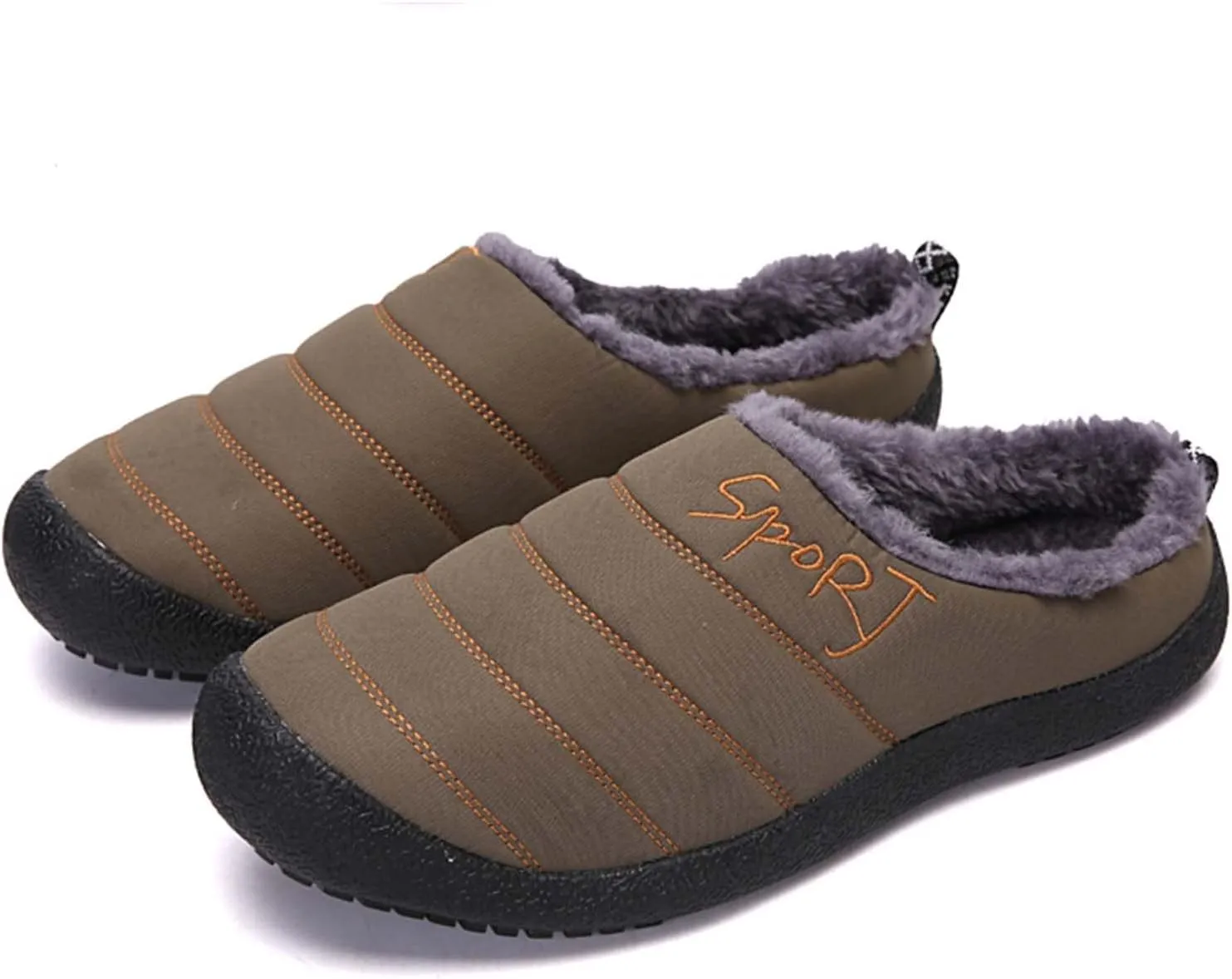 Mens Waterproof House Slippers Plus Size Non-slip Rubber Sole Slip on Winter Warm Lined Home Slippers