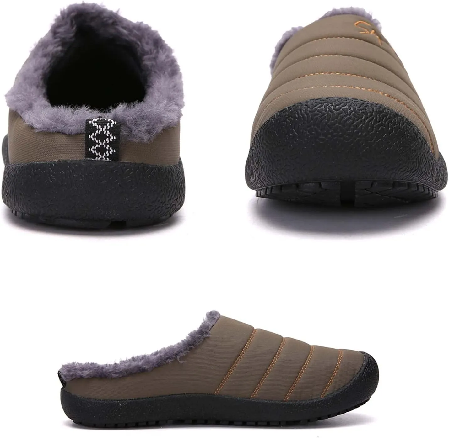 Mens Waterproof House Slippers Plus Size Non-slip Rubber Sole Slip on Winter Warm Lined Home Slippers