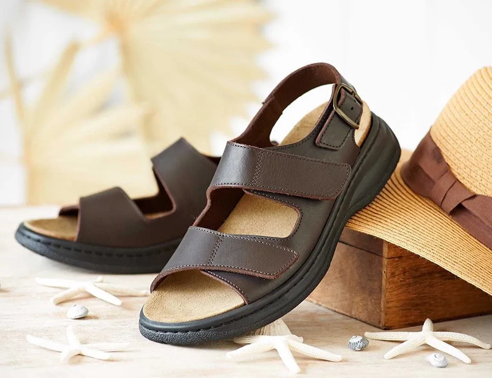 Mens Wide Fit Adjustable Alfie Brown Sandals