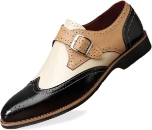 Men's Wingtip Monk Strap Oxfords Colorblock Carving Floral Comfort Derby Dress Shoes Tuxedo Brogues Casual Shoes
