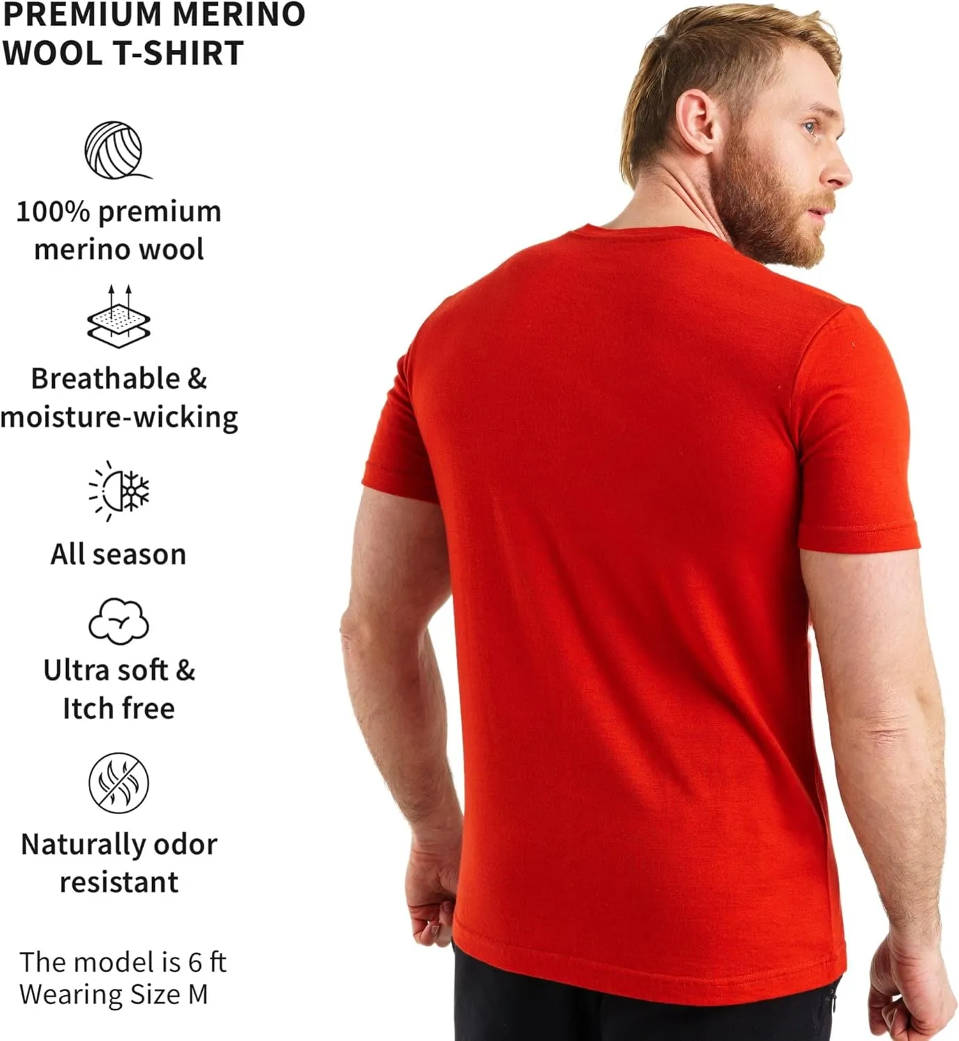 Merino Wool T-Shirt Mens - Merino Wool Undershirt Thermal Shirt for Men and Hiking Socks