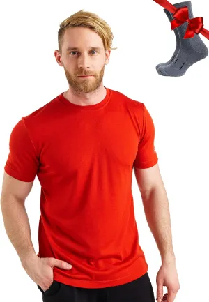 Merino Wool T-Shirt Mens - Merino Wool Undershirt Thermal Shirt for Men and Hiking Socks
