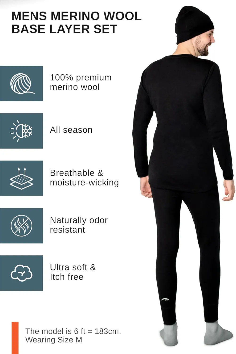 Merino.tech Merino Wool Base Layer Mens Set - Heavyweight, Midweight, Lite Merino Wool Thermal Underwear For Men Top, Bottom