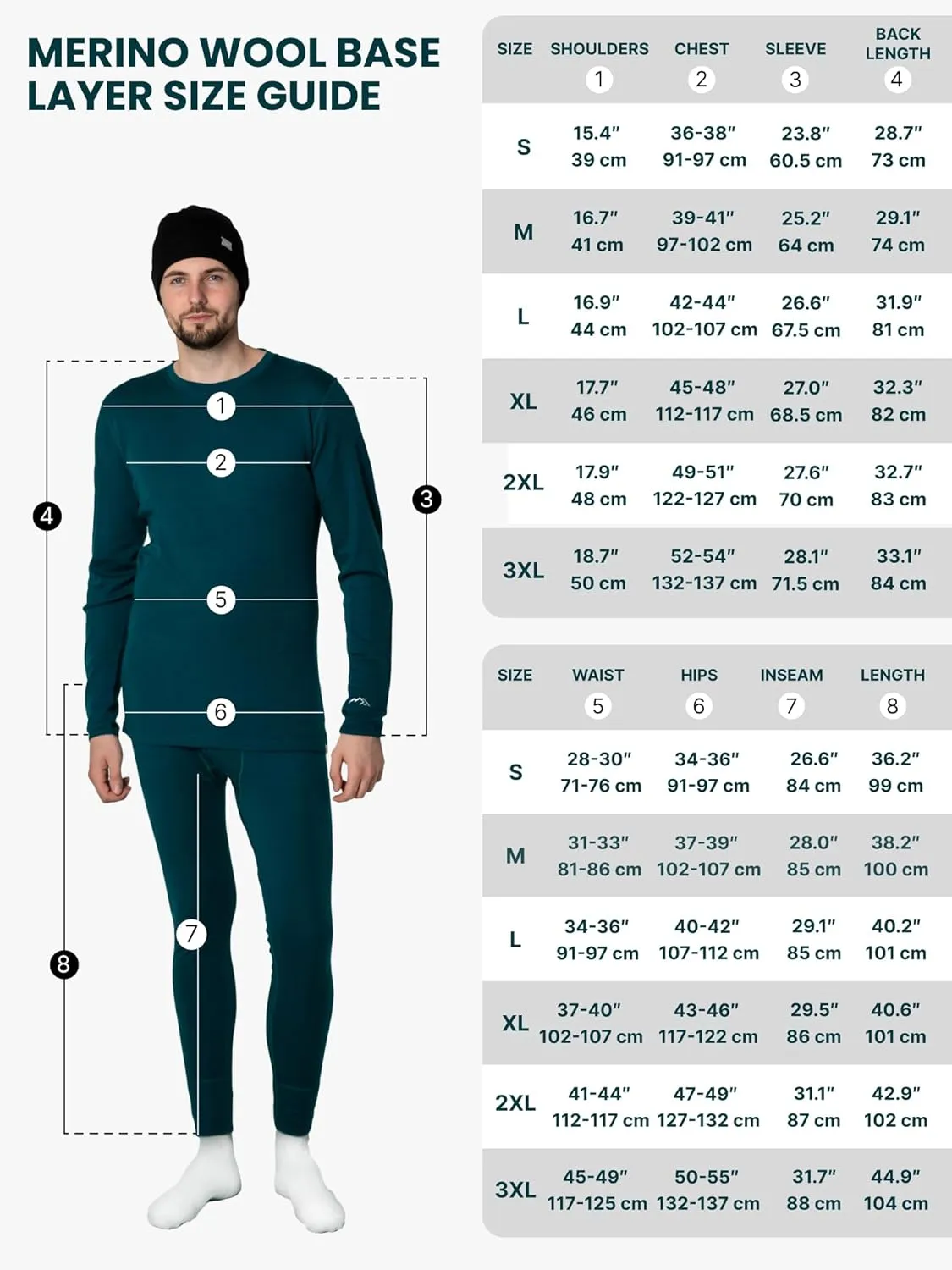 Merino.tech Merino Wool Base Layer Mens Set - Heavyweight, Midweight, Lite Merino Wool Thermal Underwear For Men Top, Bottom
