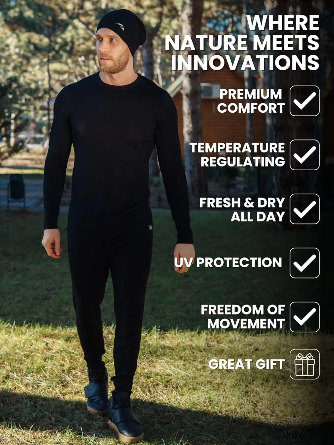 Merino.tech Merino Wool Base Layer Mens Set - Heavyweight, Midweight, Lite Merino Wool Thermal Underwear For Men Top, Bottom