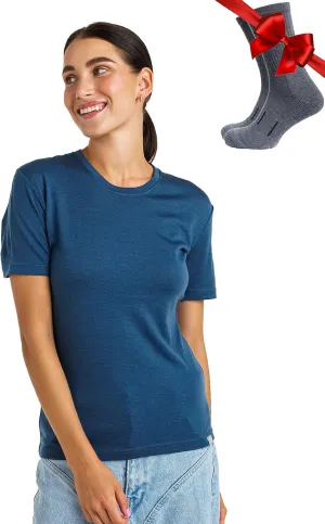 Merino.tech Merino Wool T Shirt Women - 100% Merino Wool Base Layer Women Short Sleeve Moisture-Wicking Tee and Hiking Socks