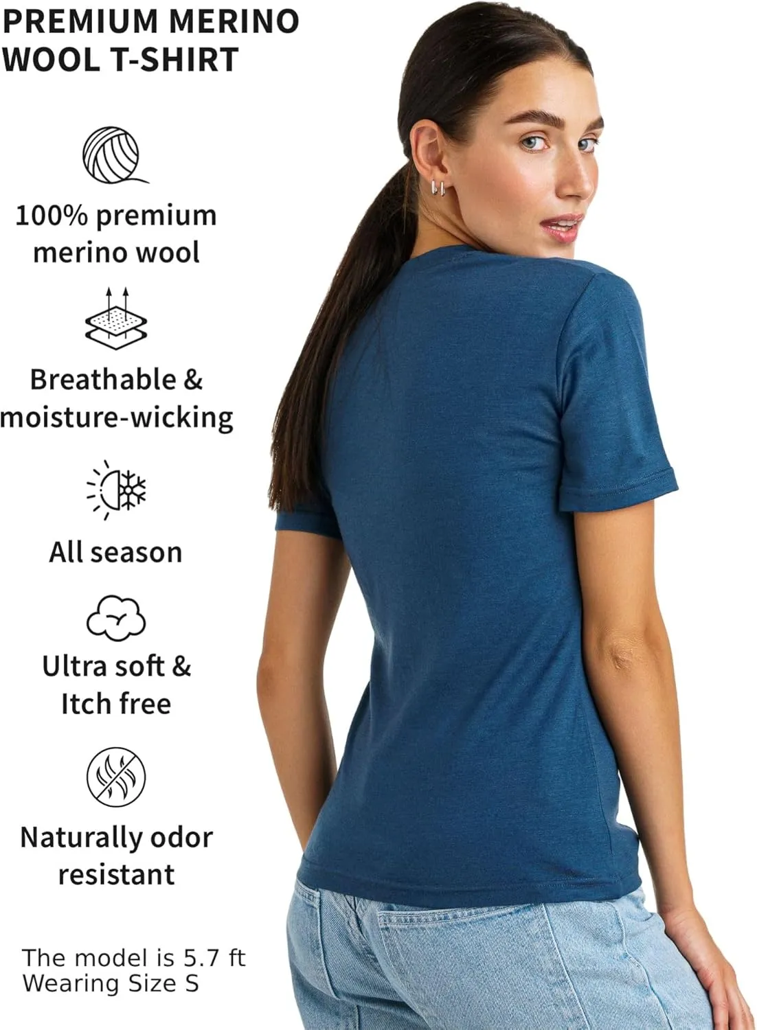 Merino.tech Merino Wool T Shirt Women - 100% Merino Wool Base Layer Women Short Sleeve Moisture-Wicking Tee and Hiking Socks