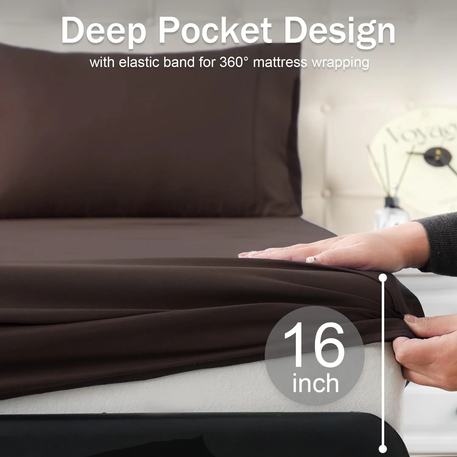 MICORAL King Bed Sheets Set, Soft Breathable Bedding Sheet Set, Sheets Set with 16" Deep Pocket Design (4 Pieces, King, Brown)