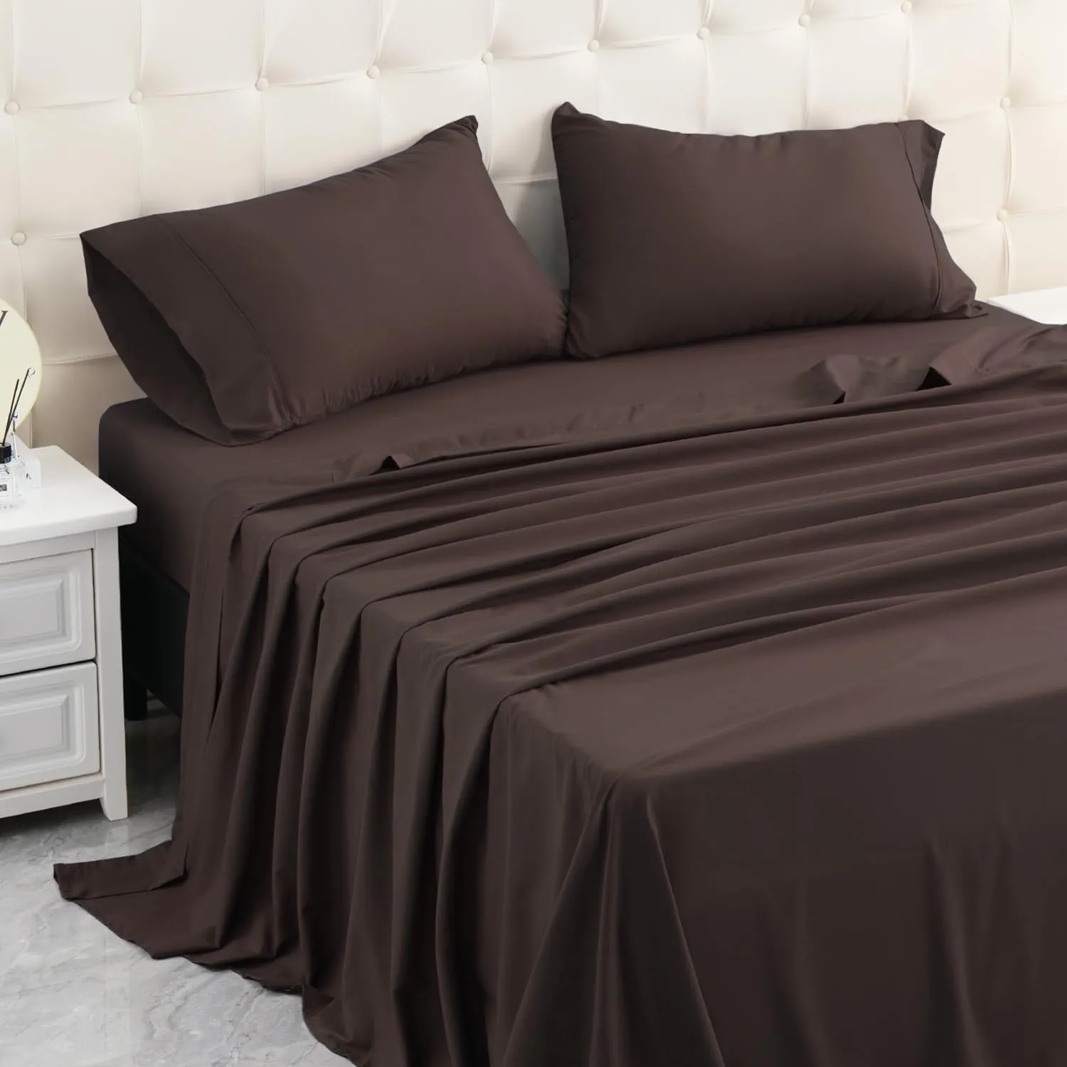 MICORAL King Bed Sheets Set, Soft Breathable Bedding Sheet Set, Sheets Set with 16" Deep Pocket Design (4 Pieces, King, Brown)