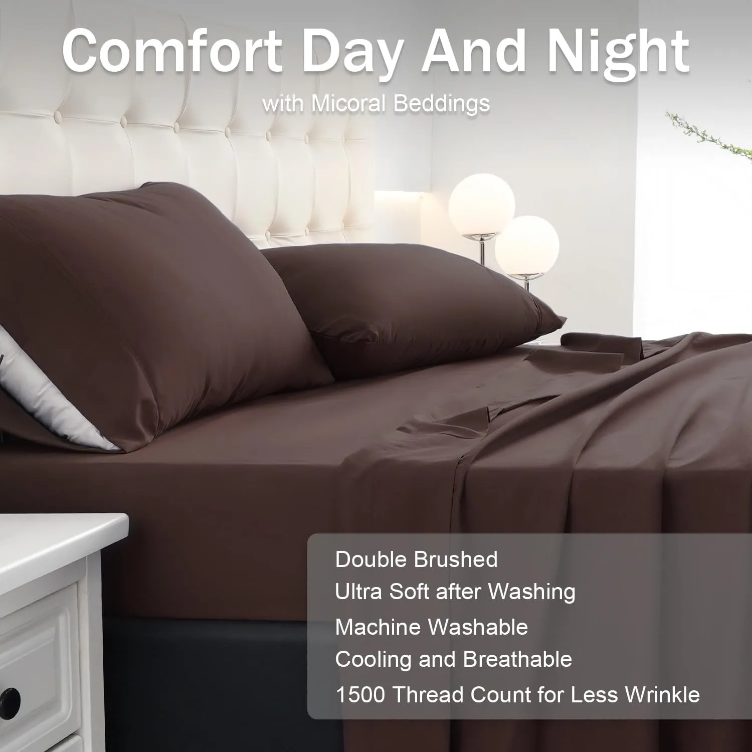 MICORAL King Bed Sheets Set, Soft Breathable Bedding Sheet Set, Sheets Set with 16" Deep Pocket Design (4 Pieces, King, Brown)