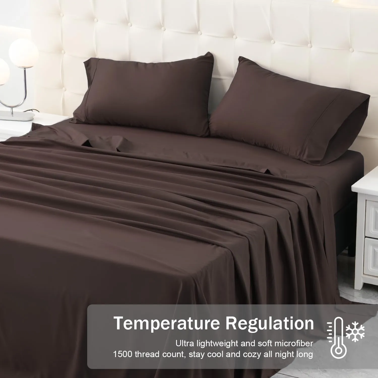 MICORAL King Bed Sheets Set, Soft Breathable Bedding Sheet Set, Sheets Set with 16" Deep Pocket Design (4 Pieces, King, Brown)