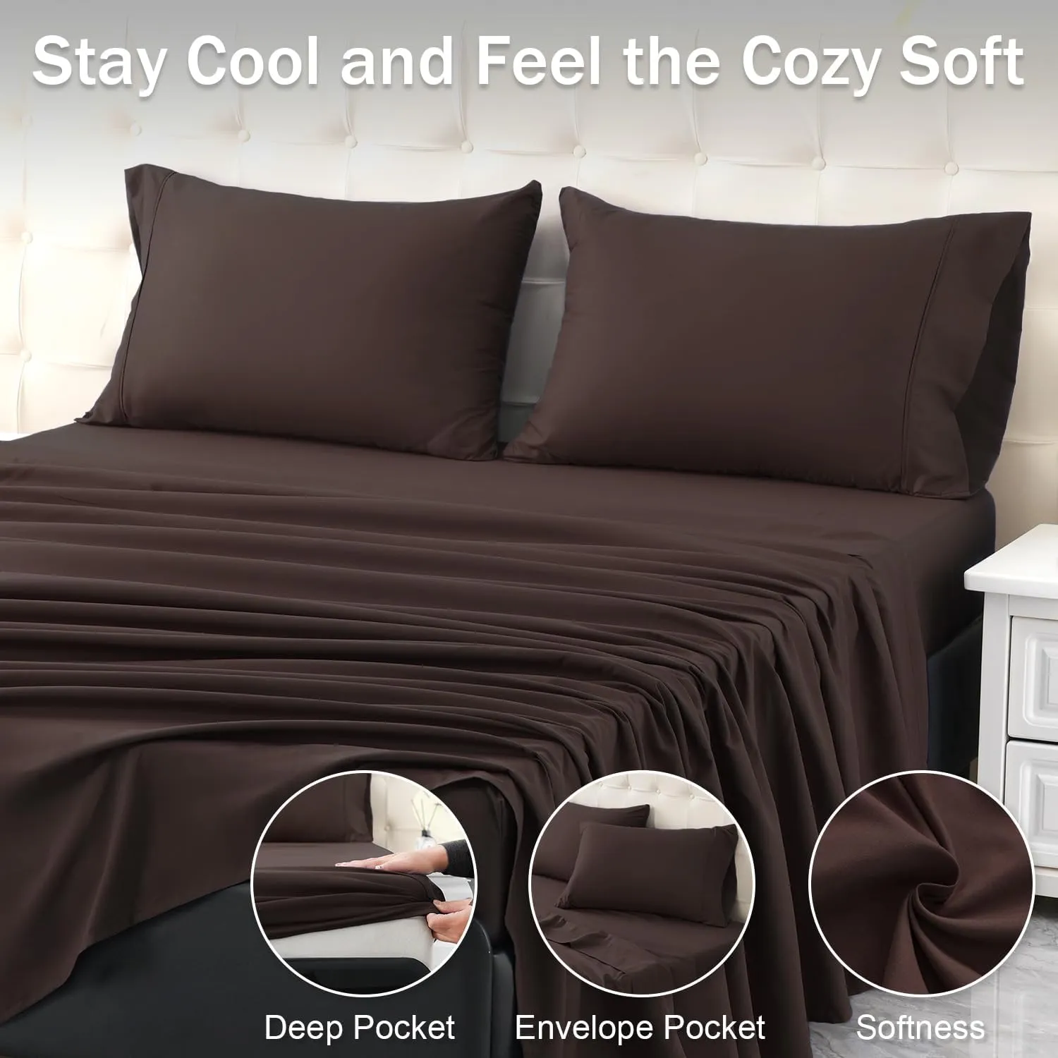 MICORAL King Bed Sheets Set, Soft Breathable Bedding Sheet Set, Sheets Set with 16" Deep Pocket Design (4 Pieces, King, Brown)