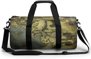 Middle Earth Map Cylindrical Gym Bag Travel Duffel Bag with Dry Wet Separated Pocket for Men And Women Overnight Bag Weekender Bag Training Handbag Yoga Bag