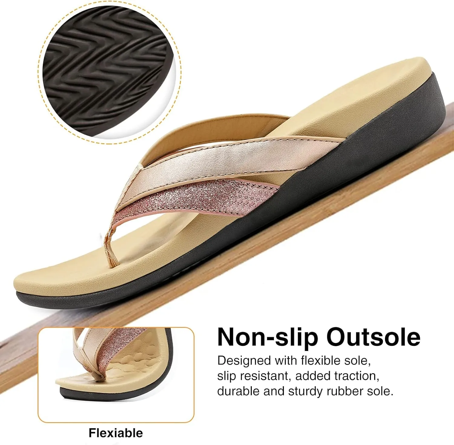 MISF Women's Orthotic Flip Flops Arch Support Thong Sandals for Plantar Fasciitis Flat Feet Comfortable Walking Slippers