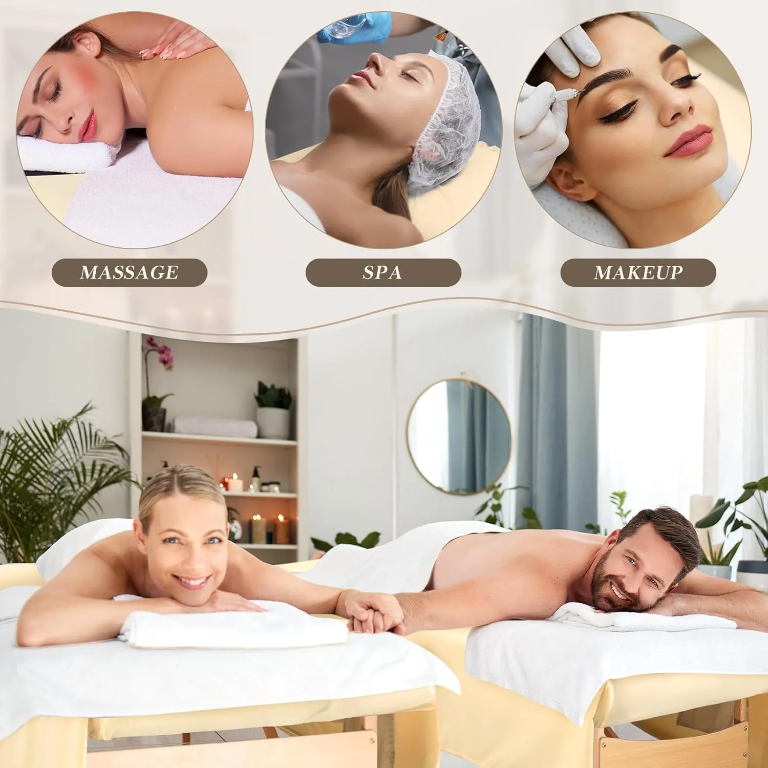 Mixweer 9 Pcs 3 Set Microfiber Massage Table Sheets Set Bulk Includes Flat Sheet, Fitted Sheet with Pocket, Face Rest Cover(Beige)