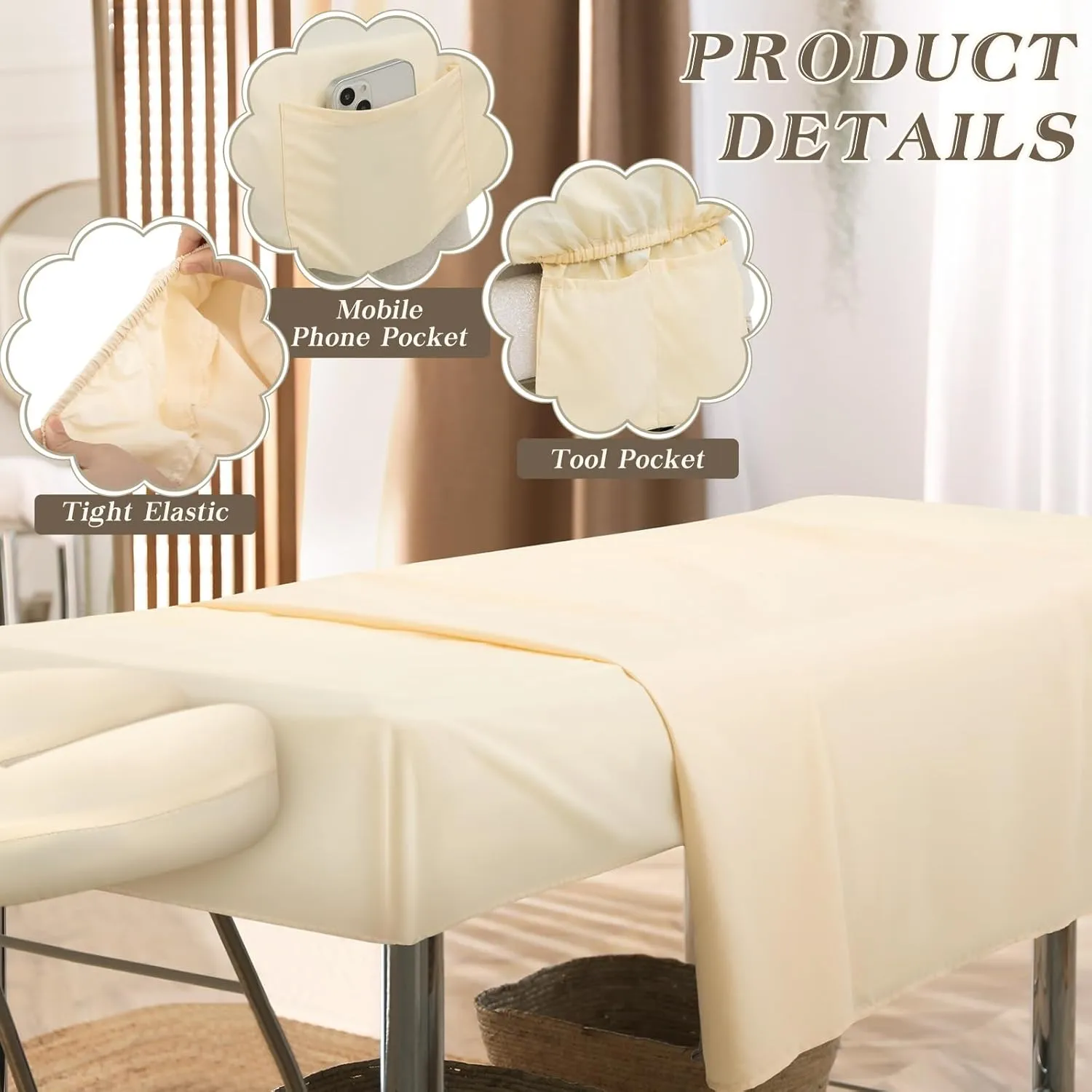 Mixweer 9 Pcs 3 Set Microfiber Massage Table Sheets Set Bulk Includes Flat Sheet, Fitted Sheet with Pocket, Face Rest Cover(Beige)
