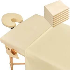 Mixweer 9 Pcs 3 Set Microfiber Massage Table Sheets Set Bulk Includes Flat Sheet, Fitted Sheet with Pocket, Face Rest Cover(Beige)