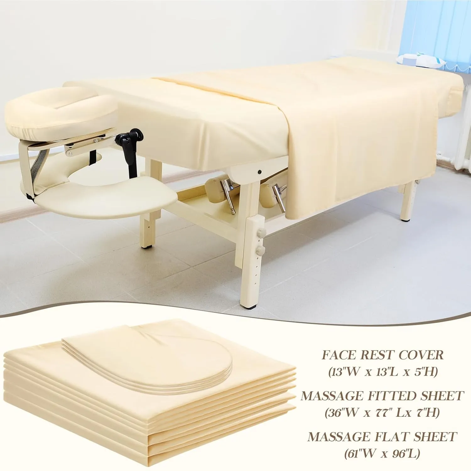 Mixweer 9 Pcs 3 Set Microfiber Massage Table Sheets Set Bulk Includes Flat Sheet, Fitted Sheet with Pocket, Face Rest Cover(Beige)