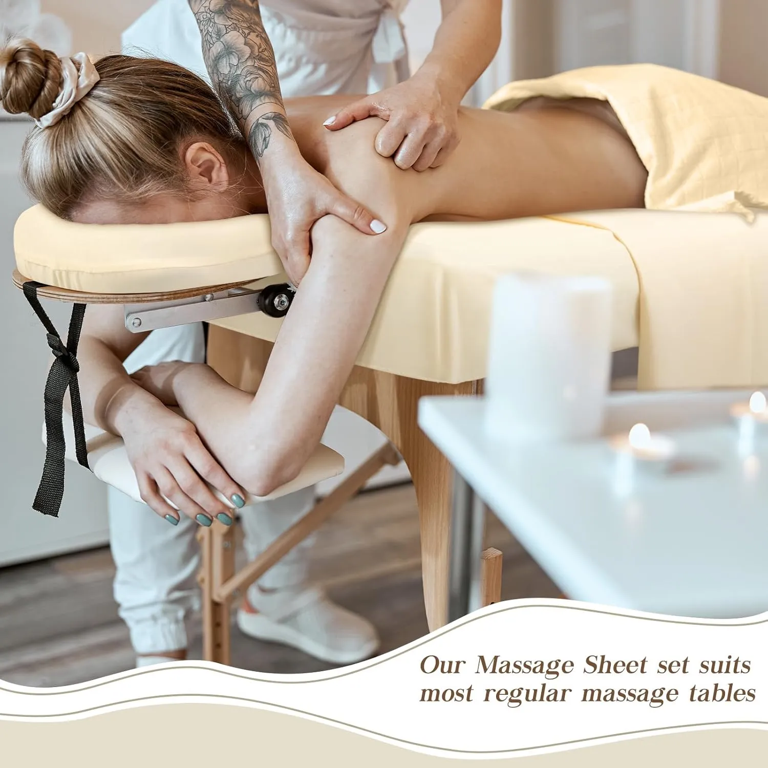 Mixweer 9 Pcs 3 Set Microfiber Massage Table Sheets Set Bulk Includes Flat Sheet, Fitted Sheet with Pocket, Face Rest Cover(Beige)