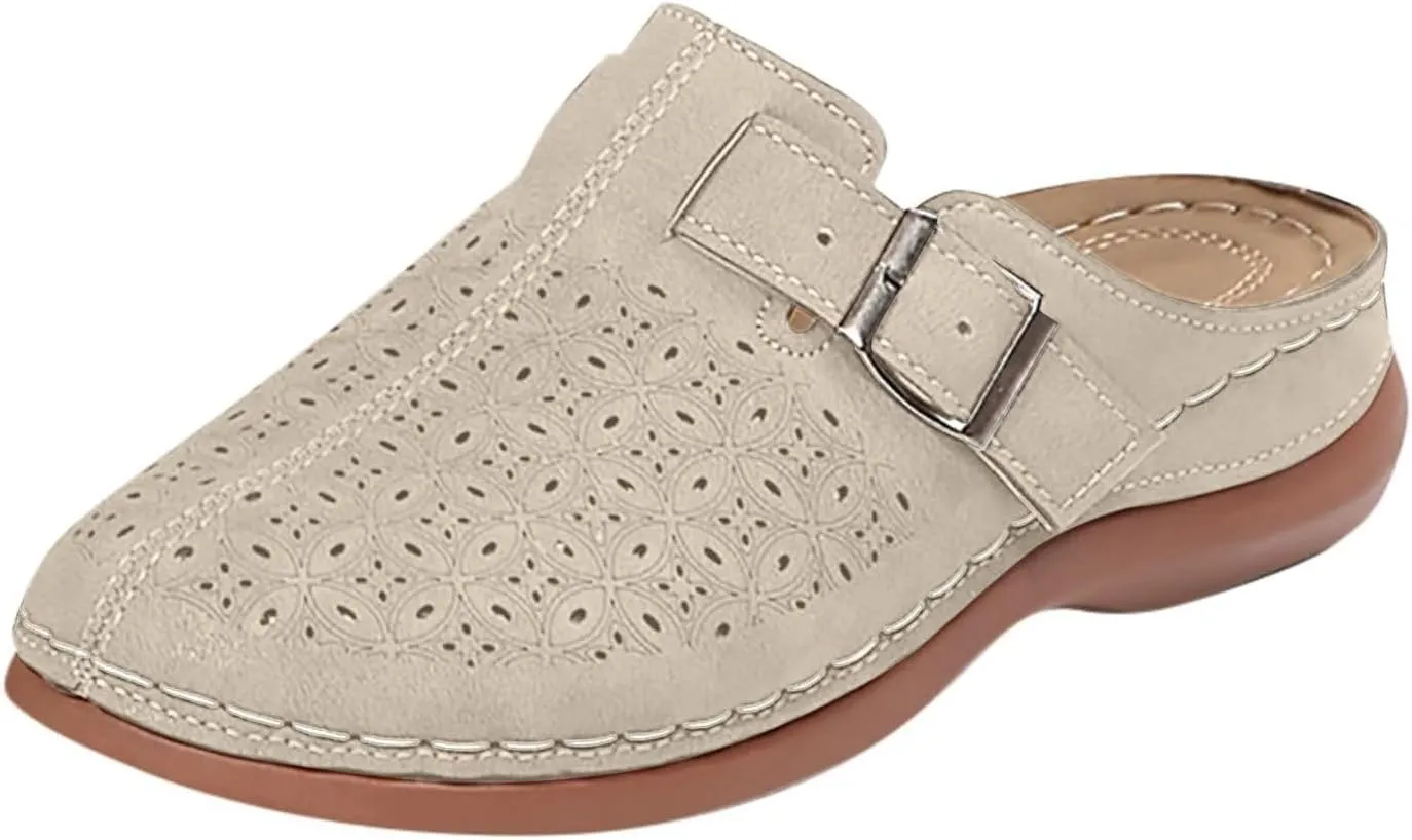 Mules for Women Comfort Closed Toe Sandals Summer Slip on Wedge Sandals with Adjustable Hook Loop Comfortable Clogs Flats Sandal with Arch Support Lightweight Breathable Walking Slippers