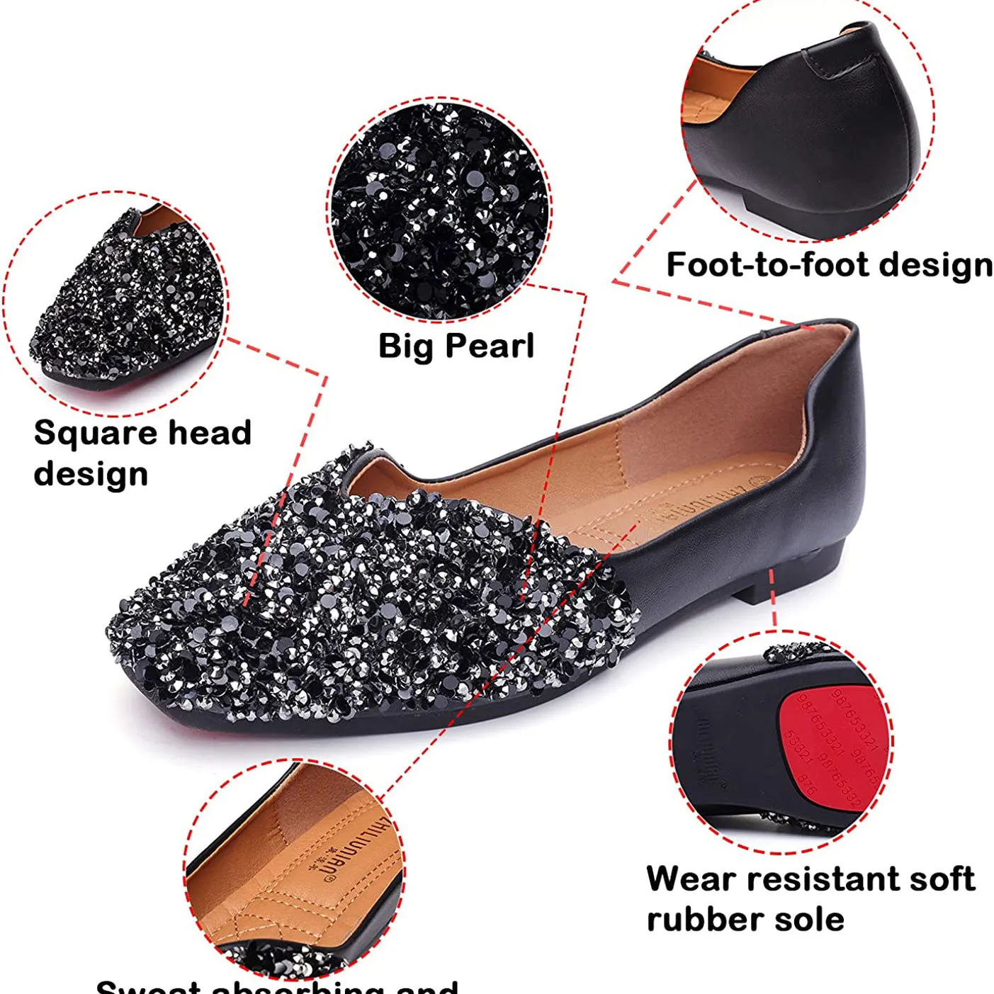 Nanccy Women's Rhinestone Flats Fashion Sequin Wedding Shoes