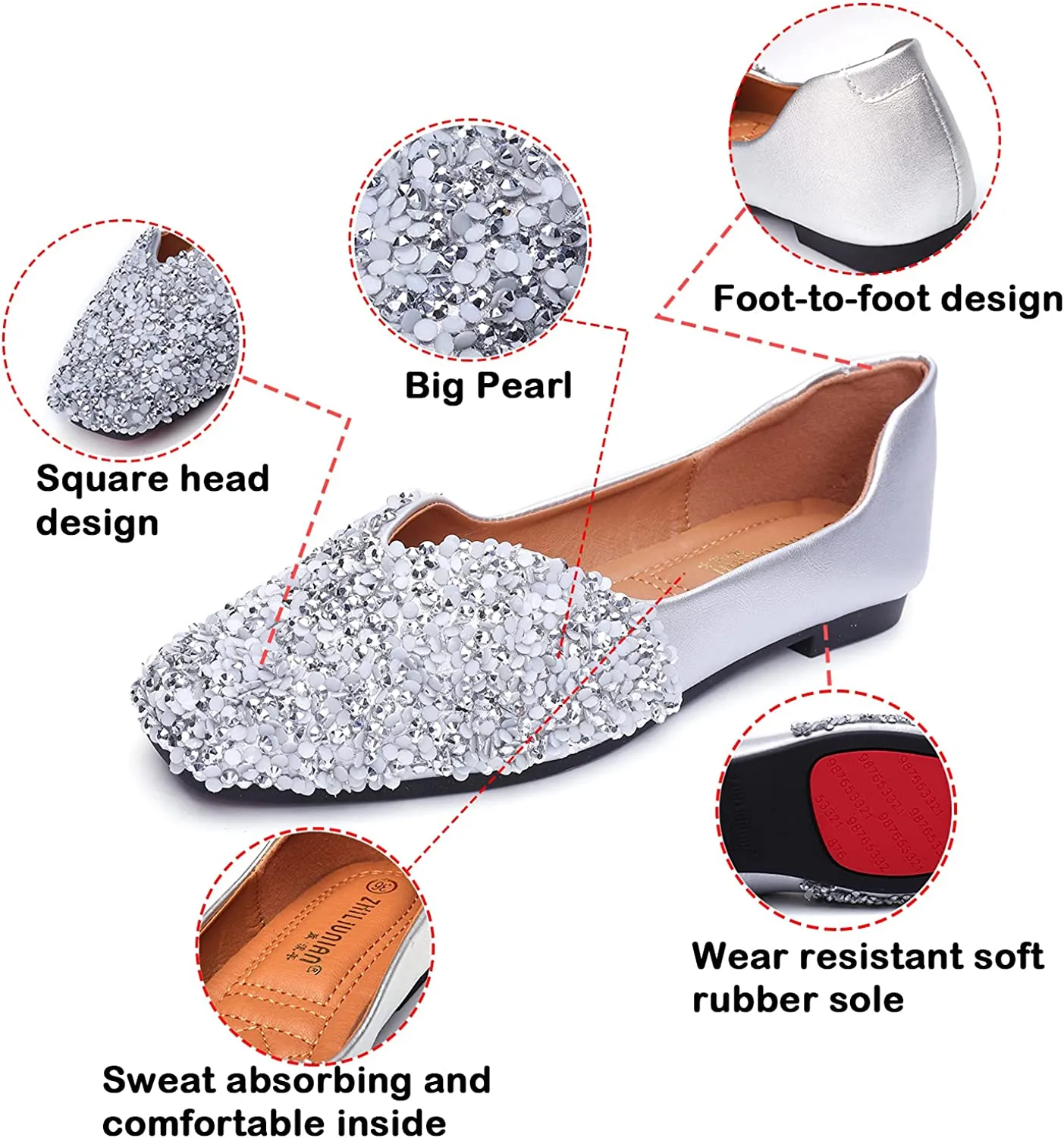 Nanccy Women's Rhinestone Flats Fashion Sequin Wedding Shoes