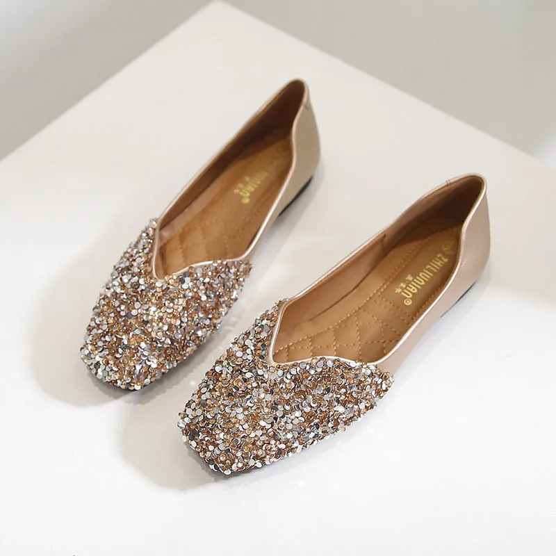 Nanccy Women's Rhinestone Flats Fashion Sequin Wedding Shoes