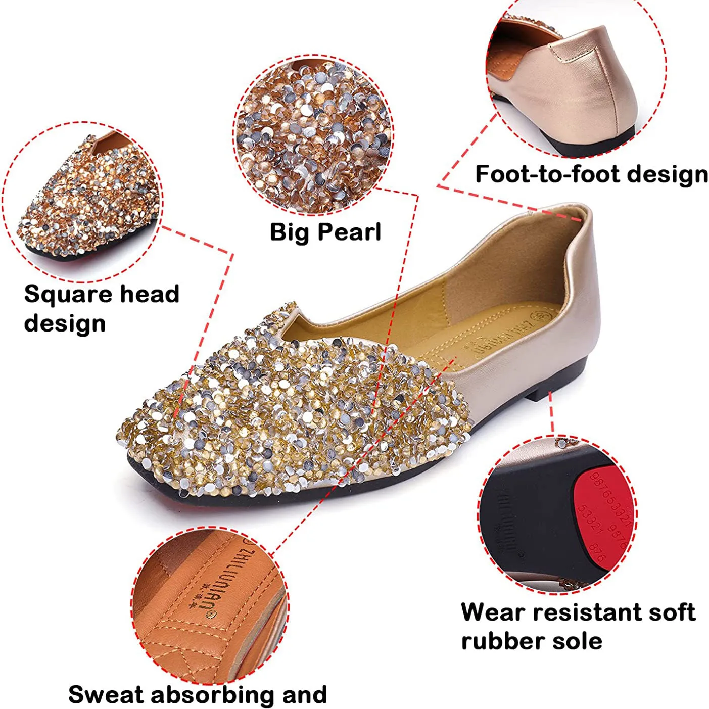 Nanccy Women's Rhinestone Flats Fashion Sequin Wedding Shoes