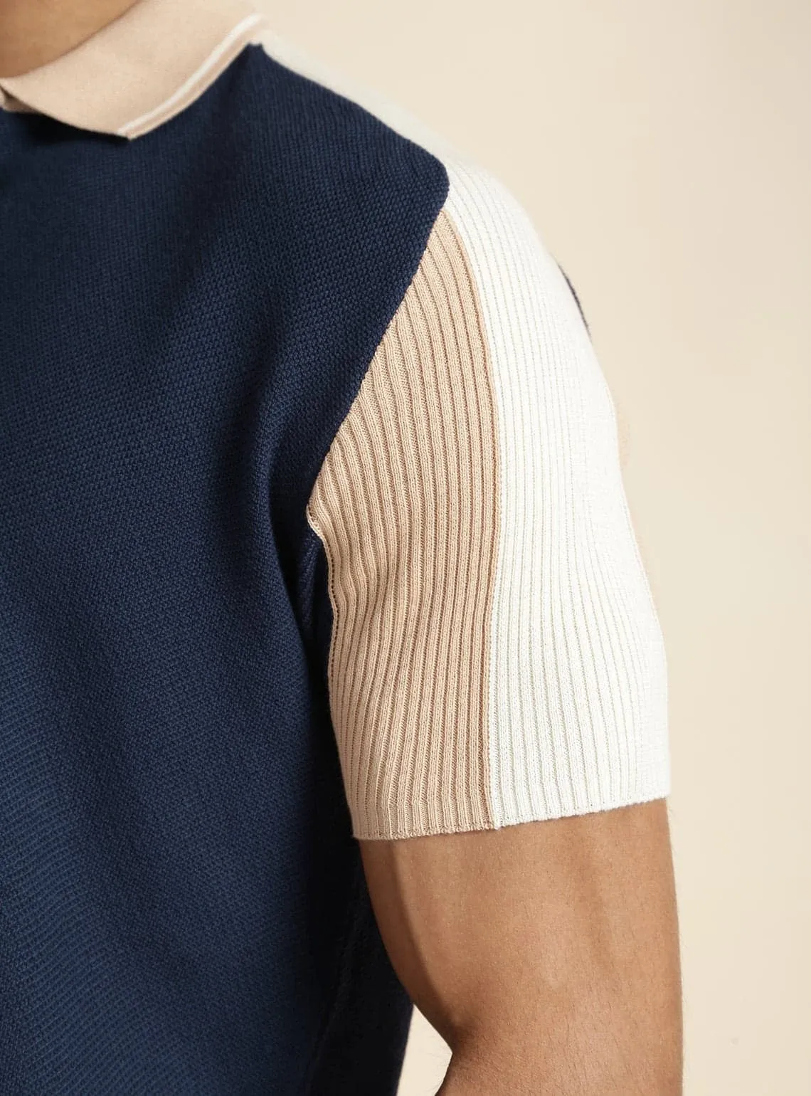 Navy Colour Block Polo