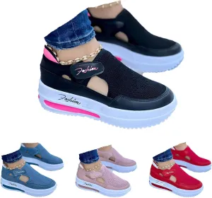 NHBEOEN Women's Orthopedic Shoes,Casual Breathable Mesh Flat Sneakers,Round Toe Thick Heel Buckle Hook Loop Work Shoes