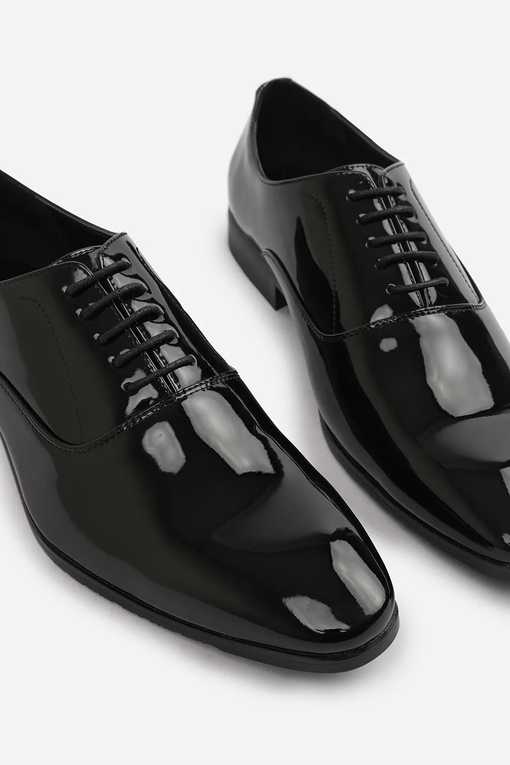 NICK OXFORD LACE UP WORK DRESS SHOES IN BLACK PATENT