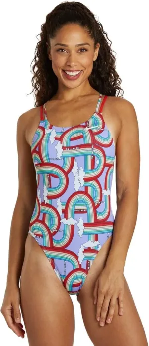Nike Women's HydraStrong Multiple Print Spider Back One Piece Swimsuit Multi, 36