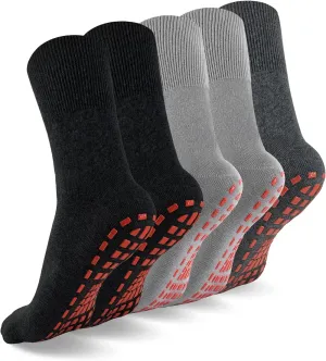 NOVAYARD 5 Pairs Non Slip Grips Socks-Non Skid Crew Socks for Hospital Diabetic Yoga Pilates Barre Men Women