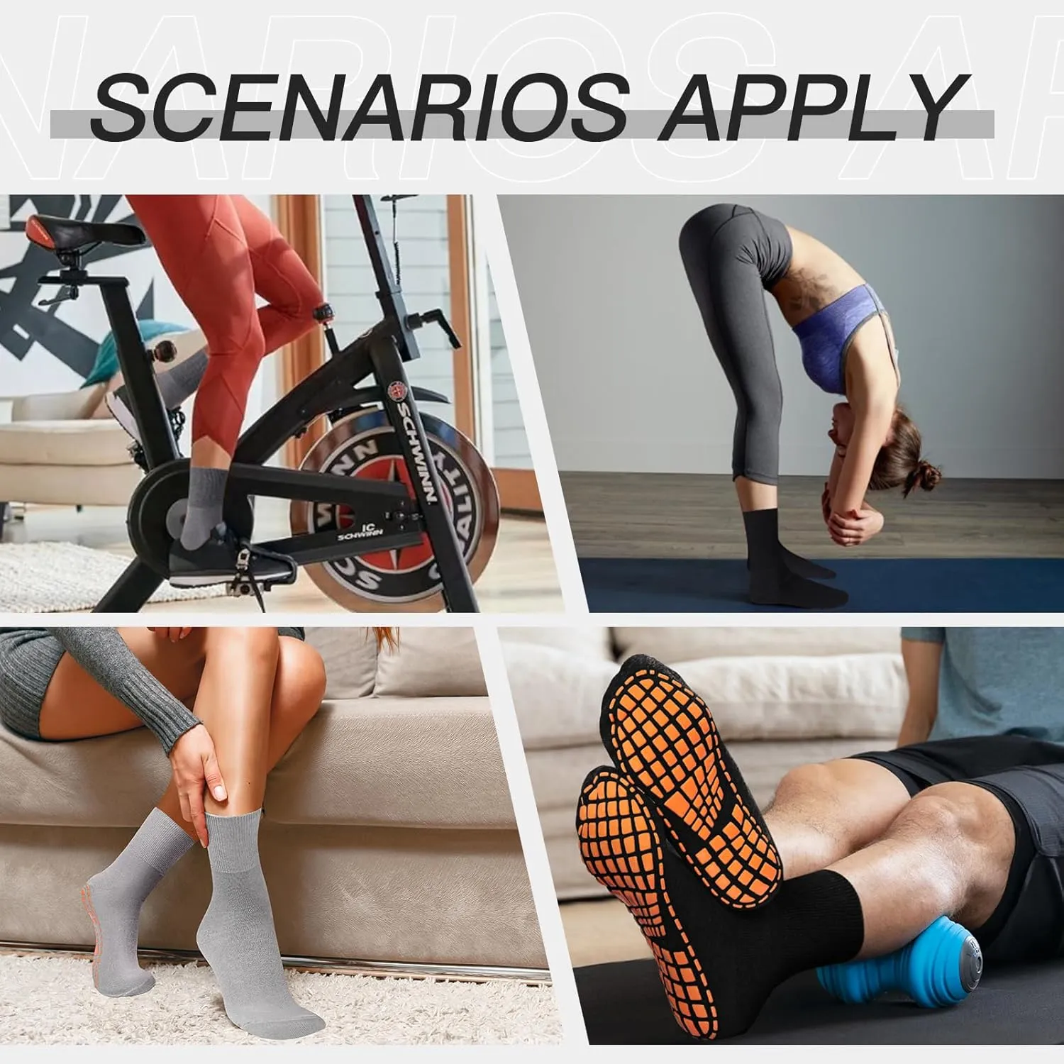 NOVAYARD 5 Pairs Non Slip Grips Socks-Non Skid Crew Socks for Hospital Diabetic Yoga Pilates Barre Men Women