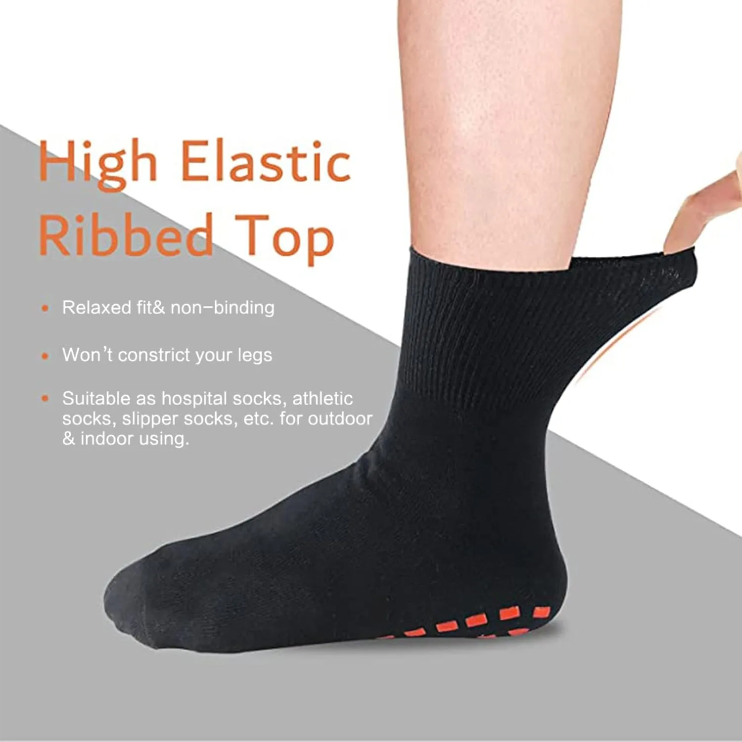 NOVAYARD 5 Pairs Non Slip Grips Socks-Non Skid Crew Socks for Hospital Diabetic Yoga Pilates Barre Men Women
