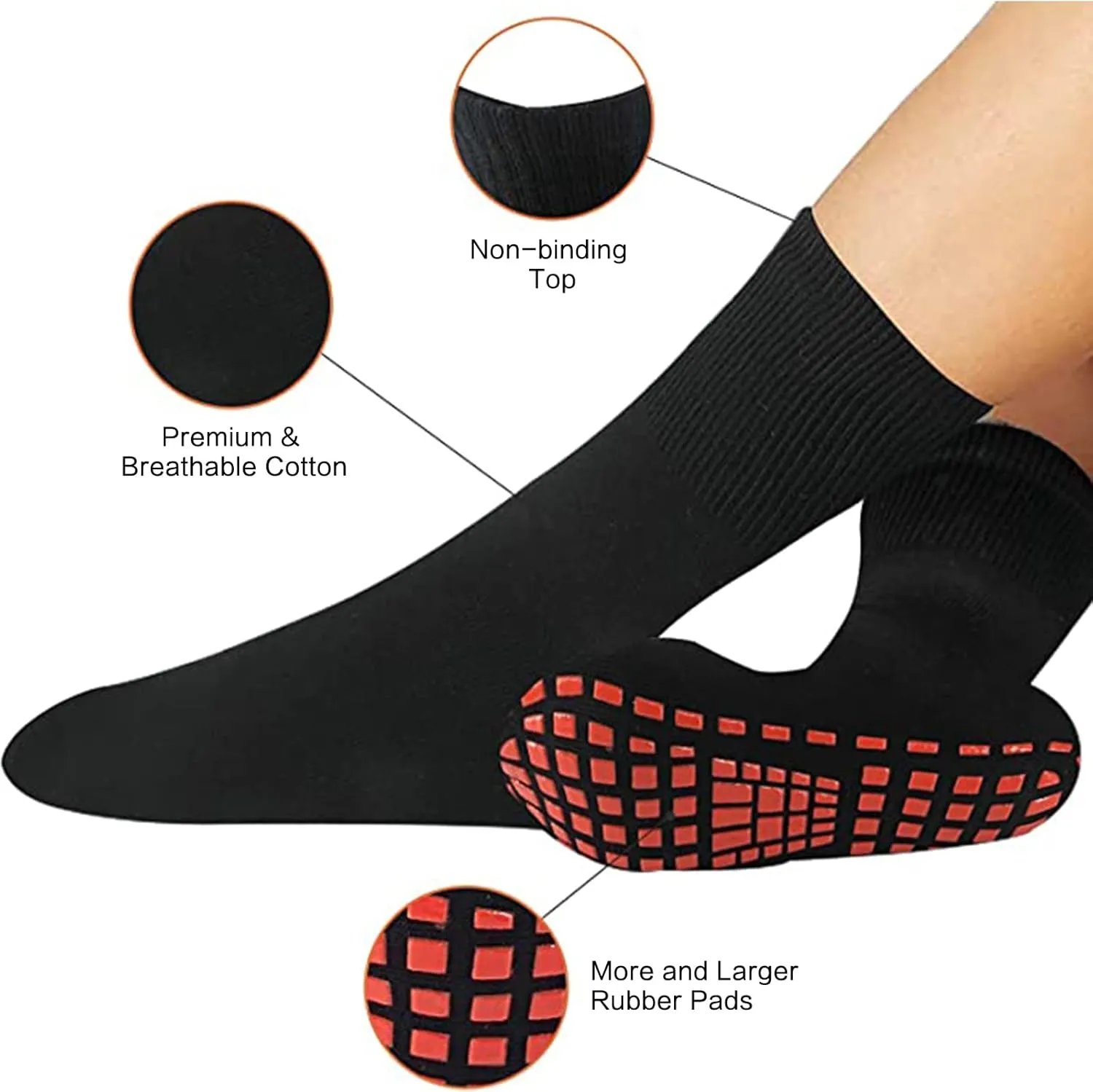 NOVAYARD 5 Pairs Non Slip Grips Socks-Non Skid Crew Socks for Hospital Diabetic Yoga Pilates Barre Men Women