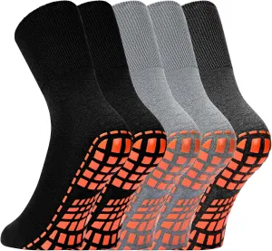NOVAYARD 5 Pairs Non Slip Socks Hospital Diabetic Non Skid Slipper Socks Men Women